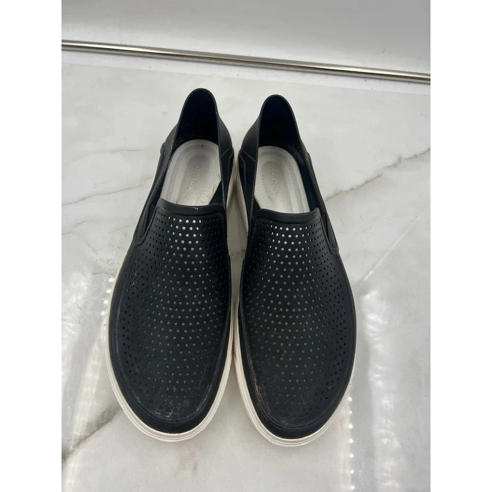 Crocs CitiLane Shoes Mens 13 Roka Black White Perforated Slip On Sneakers